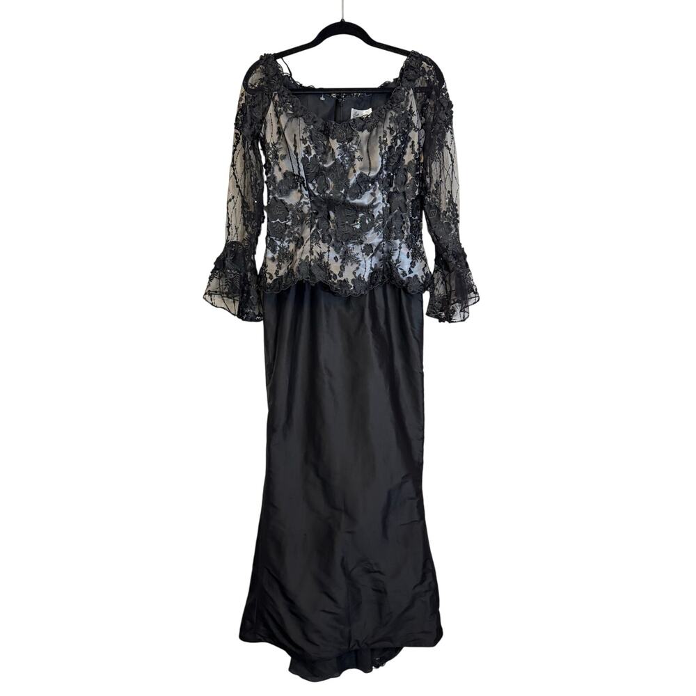 Tina di Martina Formal Evening Gown M Black Sheer Cocktail Party Elegant USA NWT